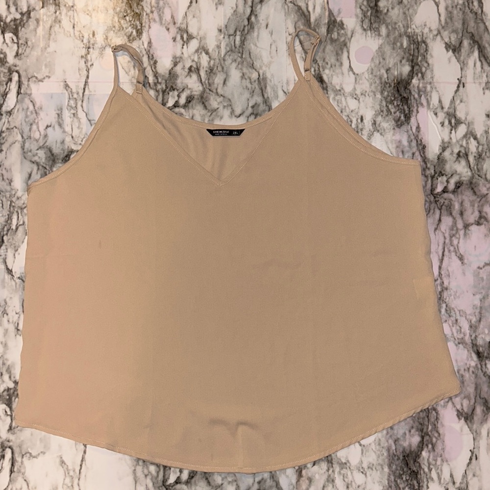 2X Shein Curve Tan Thin Spaghetti Blouse